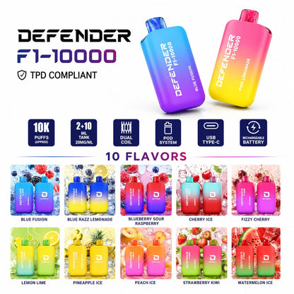Defender F1 10000 Puff Prefilled Disposable Vape, Pack Of 5