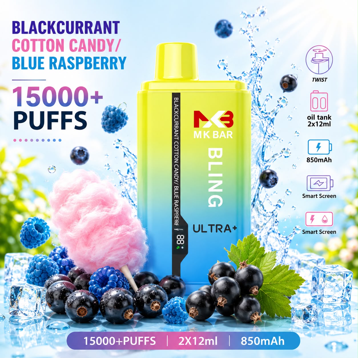 MK Bar Bling Ultra+ 15K Nicotine-Free Twin Flavour Vapes (Box of 5)