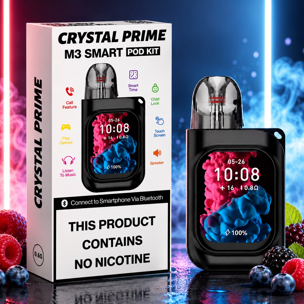 Crystal Prime M3 Smart Vape Pod Kit, Refillable and Reusable, Single Device