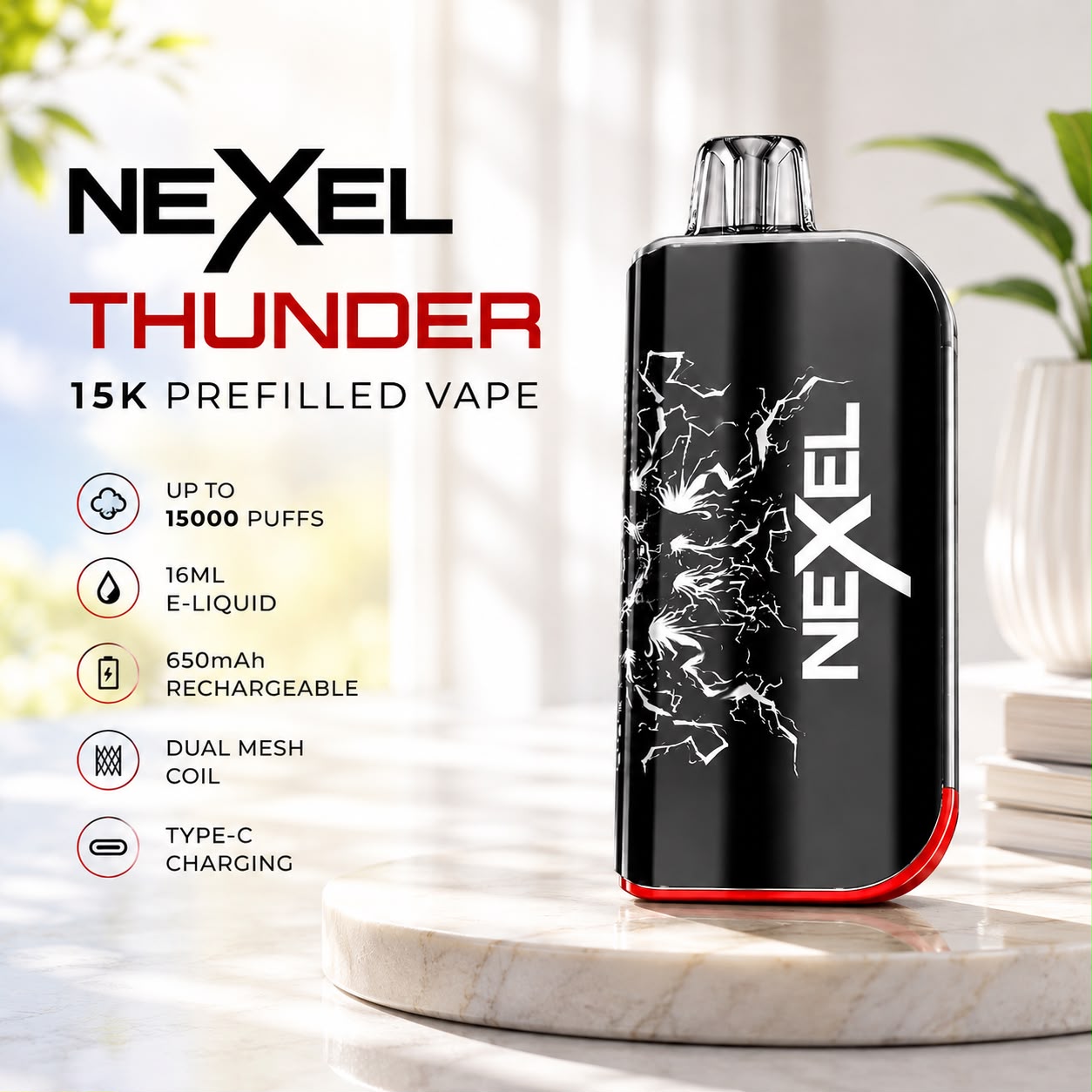 Nexel Thunder 15K Prefilled Pod Vape Kit, Pack Of 5 Devices