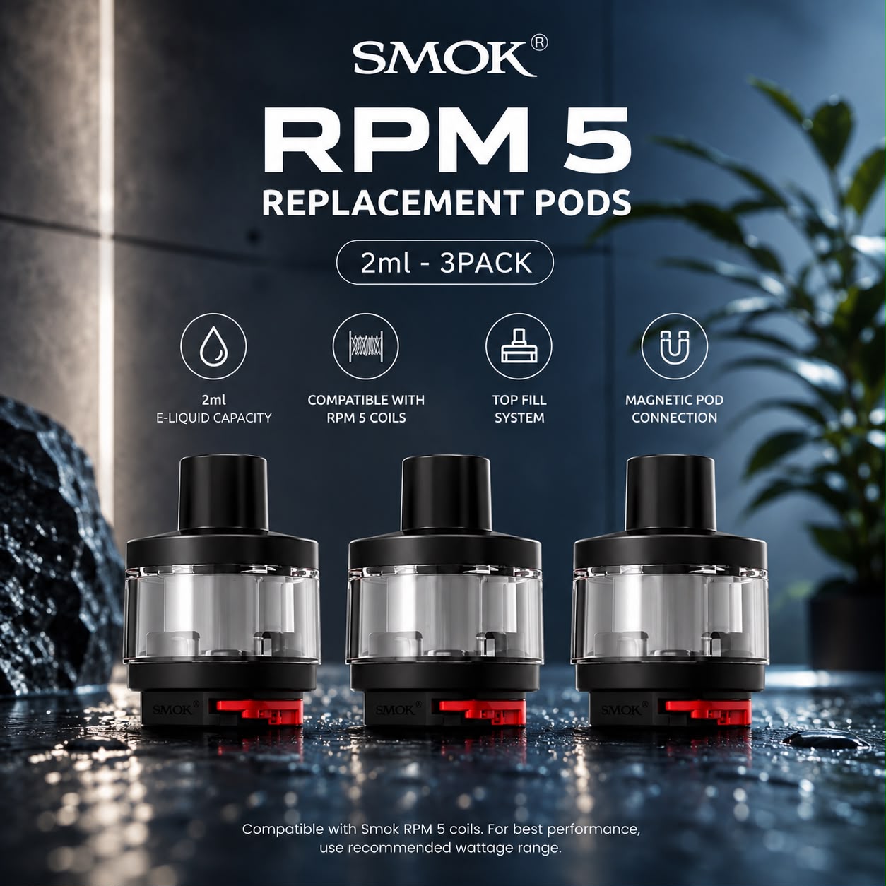 Smok "RPM 5" and "RPM 5 Pro" Replacement Pods 2ml, 3 Pack