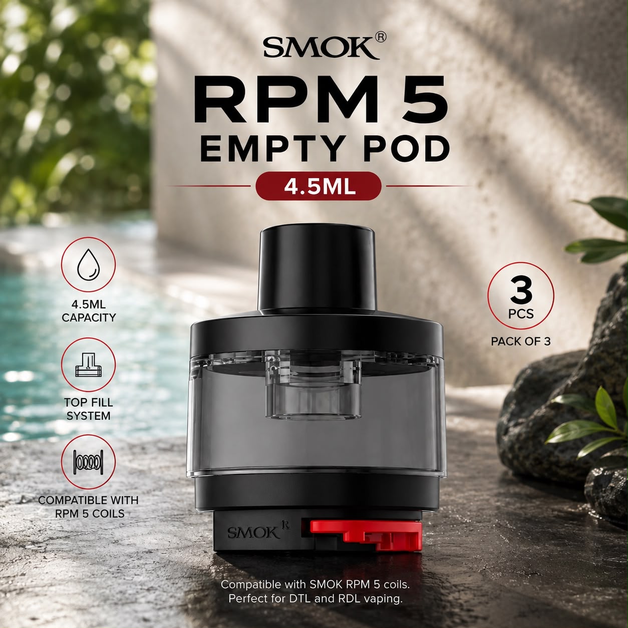 Smok "RPM 5" Empty Pod 4.5ml, Pack Of 3