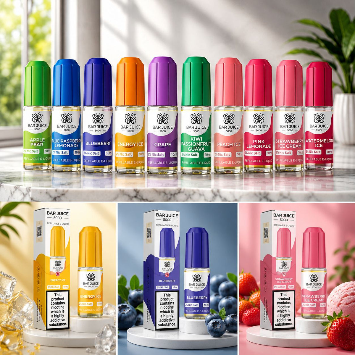 Bar Juice 5000 Nic Salt 10ml E-Liquid, Pack Of 10 Bottles