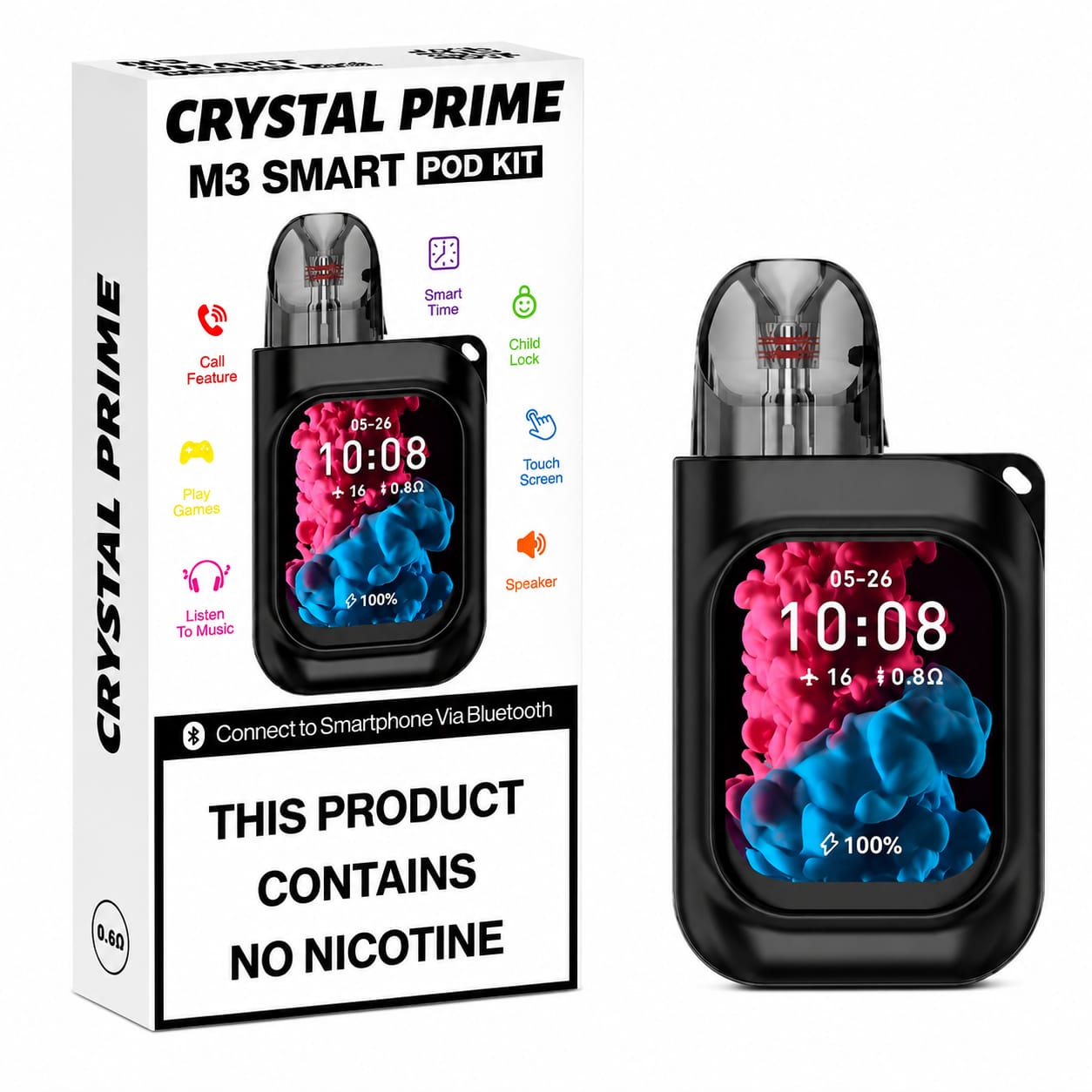Crystal Prime M3 Smart Vape Pod Kit, Refillable and Reusable, Single Device
