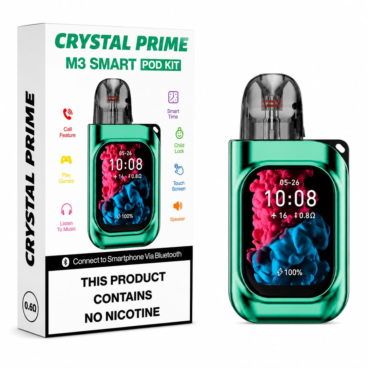 Crystal Prime M3 Smart Vape Pod Kit, Refillable and Reusable, Single Device