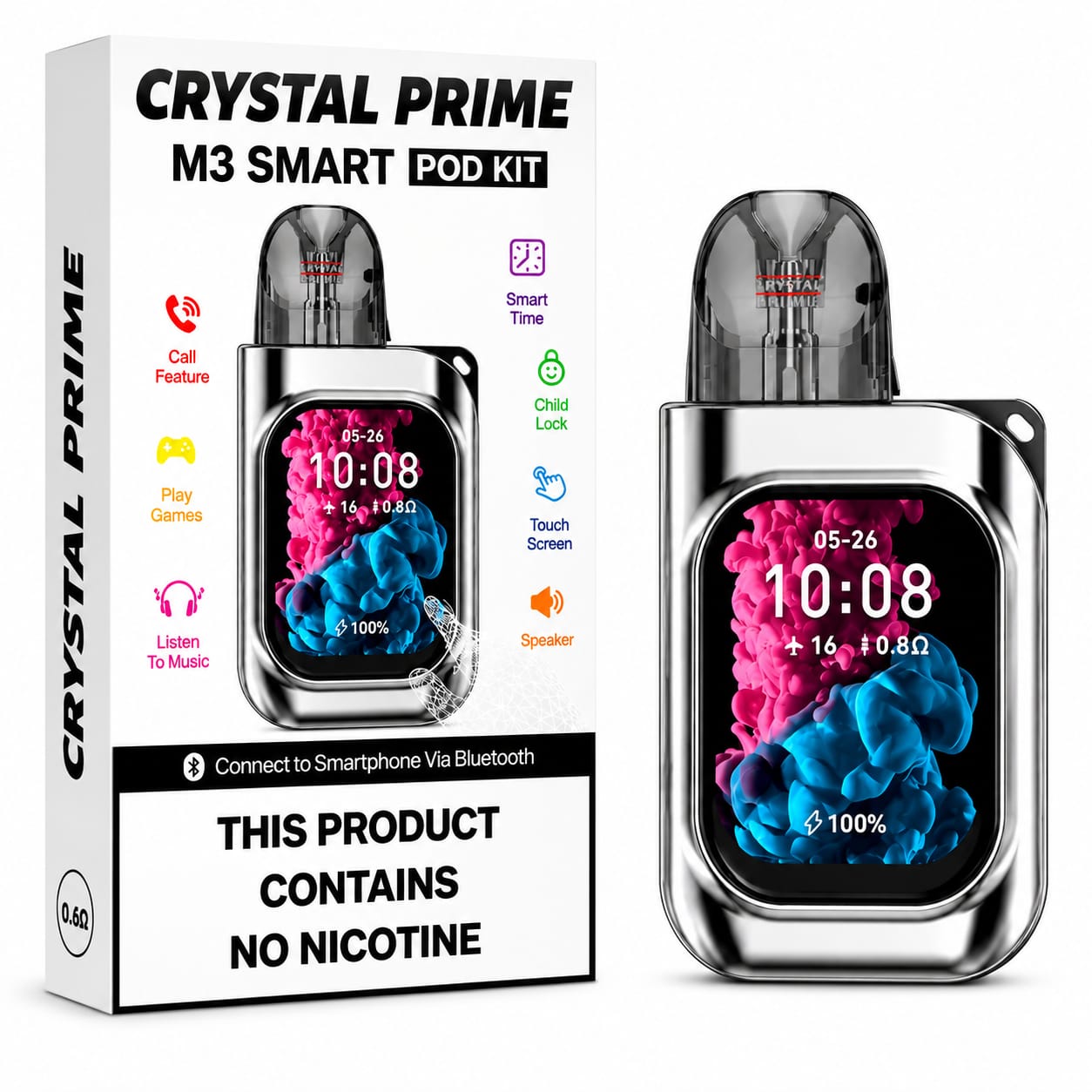 Crystal Prime M3 Smart Vape Pod Kit, Refillable and Reusable, Single Device