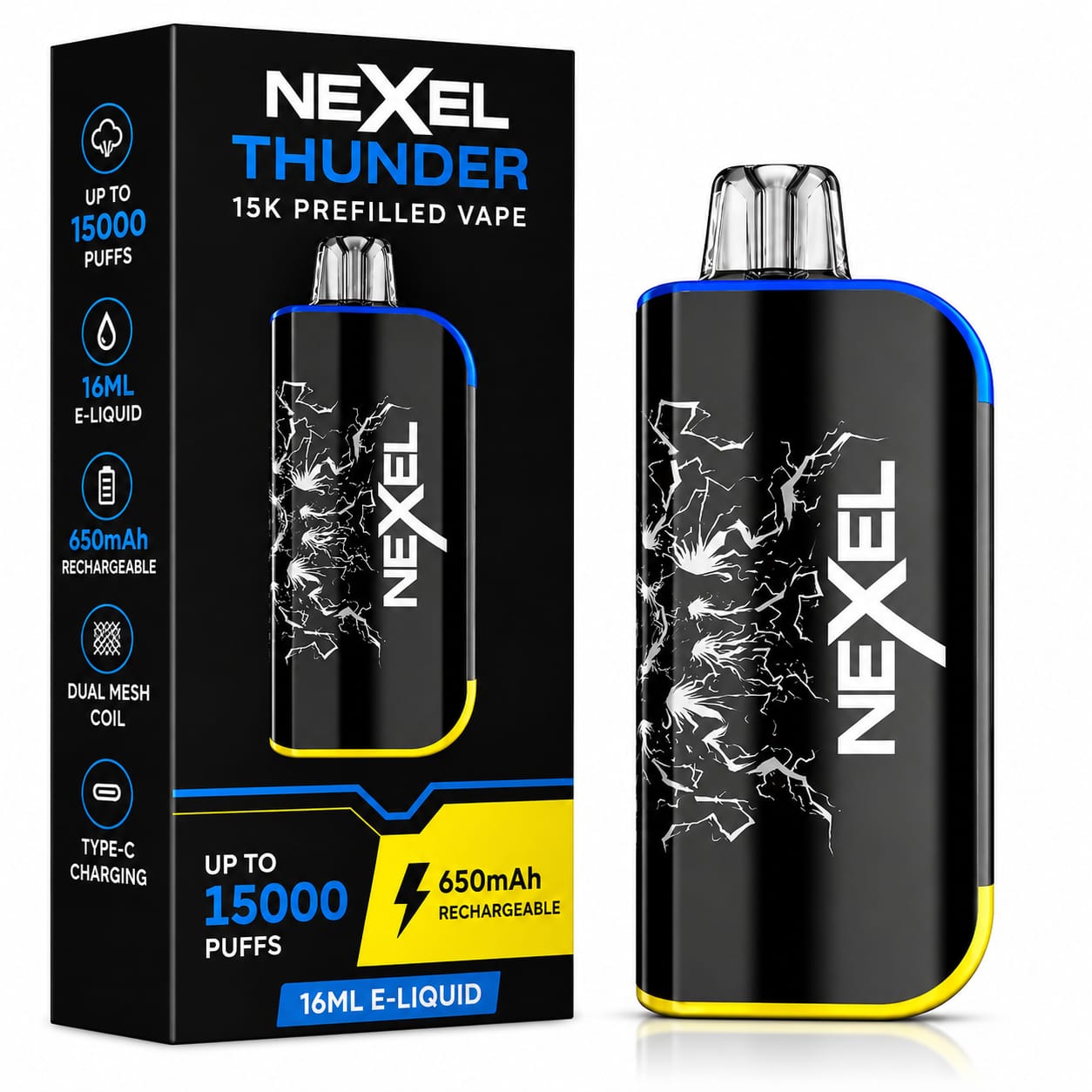 Nexel Thunder 15K Prefilled Pod Vape Kit, Pack Of 5 Devices